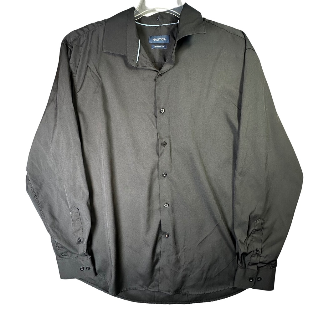Nautica Mens Button Down Shirt Regular Fit Long Sleeve Stretch Black Large